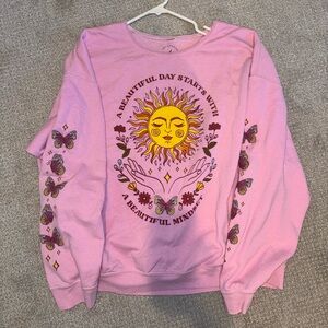 Pacsun Pink Crewneck Sweatshirt with Sun and Butterfly Design